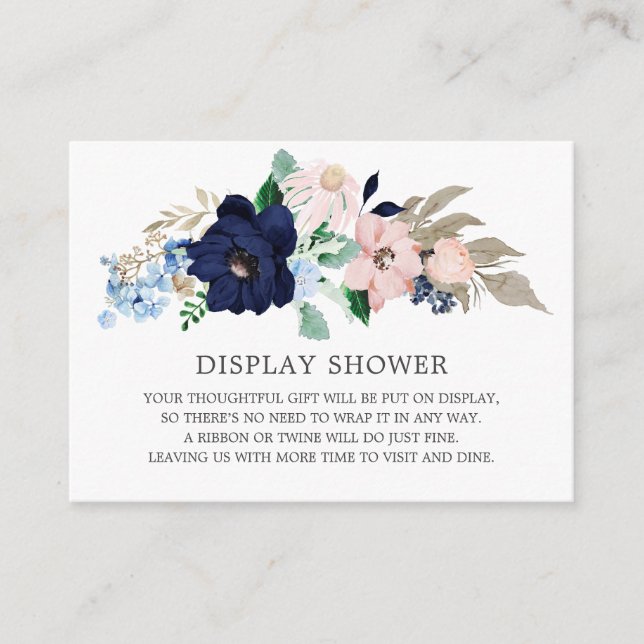 Navy Blue & Blush Display Shower Enclosure Card (Front)
