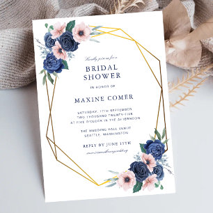 Navy Blue & Blush Floral Bridal Shower Invitation