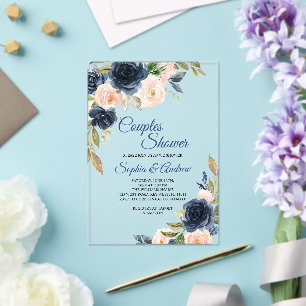 Navy Blue & Blush Floral Couples Shower Invitation