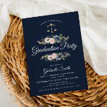 Navy blue blush floral law school graduation party invitation<br><div class="desc">An elegant photo graduation invitation card with blue and white colors and navy blush and blush watercolor flowers. The text details and image can be personalized.</div>