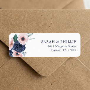Navy Blue & Blush Floral Return Address Label