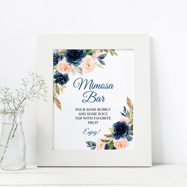 Navy Blue & Blush Floral Shower Mimosa Bar Sign (Creator Uploaded)