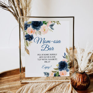 Navy Blue & Blush Floral Shower Momosa Bar Sign