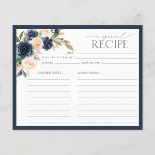 Navy Blue & Blush Floral Shower Recipe Card