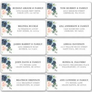 Navy Blue Blush Floral Wedding Guest Address