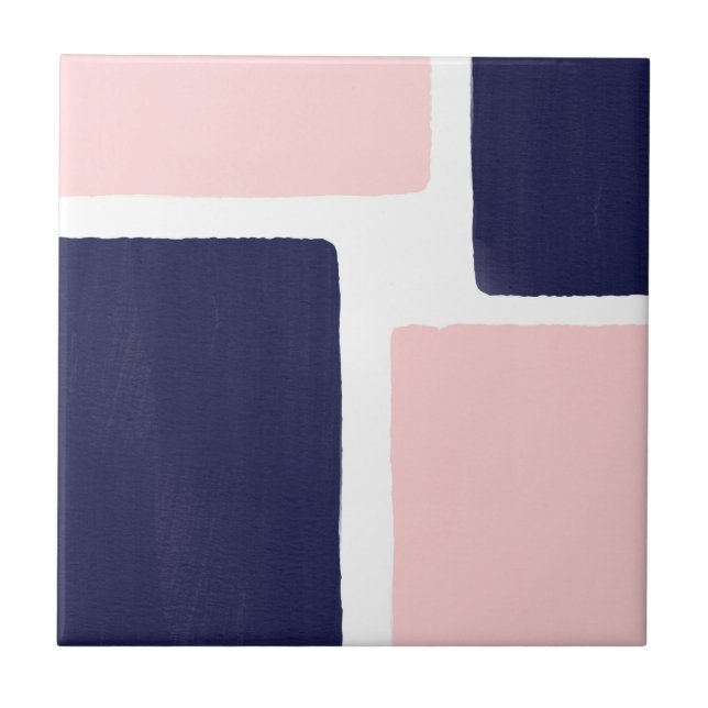 Navy Blue Blush Minimalist Colour Block Ceramic Tile (Front)