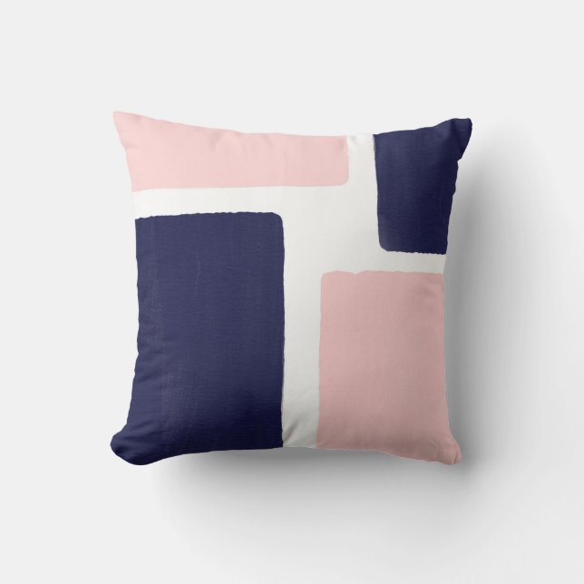 Navy Blue Blush Minimalist Colour Block Cushion (Front)