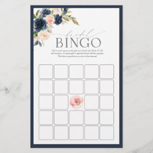 Navy Blue Blush Pink Floral Bridal Bingo Game