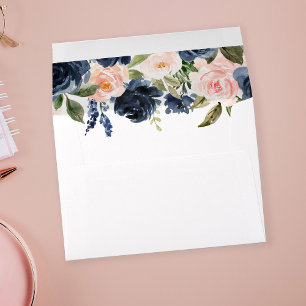 Navy Blue & Blush Pink Floral Envelope 