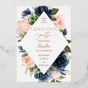 Navy Blue & Blush Pink Floral Graduation Party