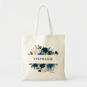 Navy Blue Blush Pink Floral Rustic Boho Tote bag
