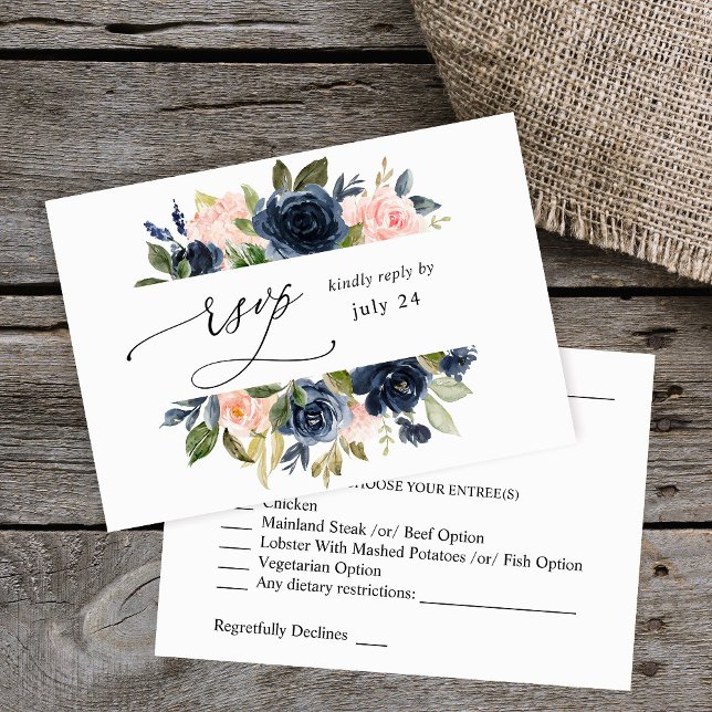 Navy Blue & Blush Pink Floral w Meal RSVP (Creator Uploaded)