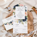 Navy Blue & Blush Pink Floral Wedding All In One Invitation<br><div class="desc">Make sending the invitation and RSVP easy while amazing your guests with your beautiful Navy Blue & Blush Pink Floral Wedding All In One Invitations.</div>