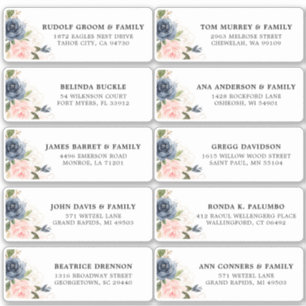 Navy Blue Blush Pink Floral Wedding Guest Address