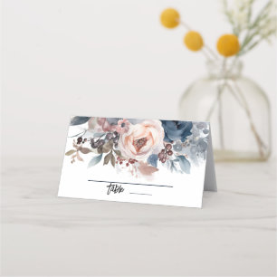 Navy Blue Blush Pink Floral Wedding Table Number Place Card
