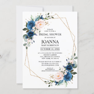 Navy Blue Blush Pink Geometric Bridal Shower Invitation