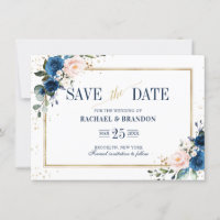 Navy Blue Blush Pink Geometric Save the date