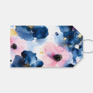 Navy Blue Blush Pink Gold Watercolor Floral Gift Tags
