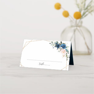 Navy Blue Blush Pink Rose Boho Geometric Wedding Place Card