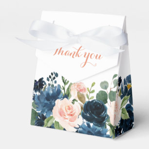 Navy Blue Blush Pink Rose Boho Wedding Favour Box