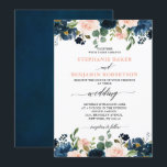 Navy Blue Blush Pink Rose Boho Wedding Invitation<br><div class="desc">Beautiful floral boho wedding invitation features hand-painted watercolor floral graphics / roses in rich tones of navy blue and blush pink / peach and charming hand lettering style font.</div>