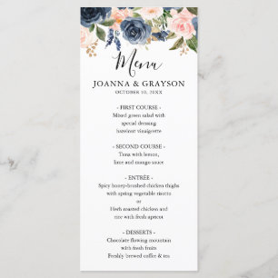 Navy Blue Blush Pink Rose Boho Wedding Menu