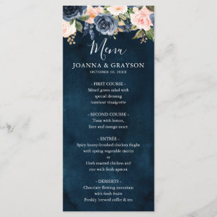 Navy Blue Blush Pink Rose Boho Wedding Menu