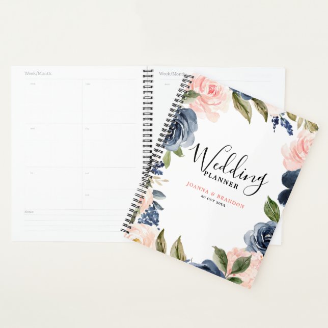 Navy Blue Blush Pink Rose Boho Wedding Planner (Display)