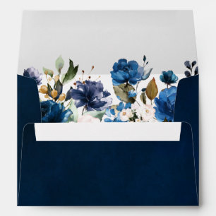 Navy Blue Blush Pink Rose Botanical Address Envelope