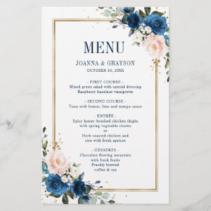Navy Blue Blush Pink Rose Geometric Wedding Menu