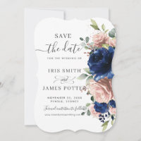 Navy Blue Blush Pink Rose Gold Floral Wedding