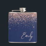 Navy Blue Blush Pink Rose Gold Glitter Monogram Hip Flask<br><div class="desc">Rose Gold - Blush Pink and Navy Blue Faux Foil Metallic Sparkle Glitter Monogram Name and Initial Party Flask. This makes the perfect sweet 16 birthday,  wedding,  bridal shower,  anniversary,  baby shower or bachelorette party gift for someone that loves glam luxury and chic styles.</div>