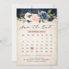 Navy Blue Blush Pink Rose Rustic country Calendar