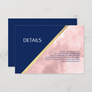 Navy Blue & Blush Pink Rose Watercolor Wedding Invitation