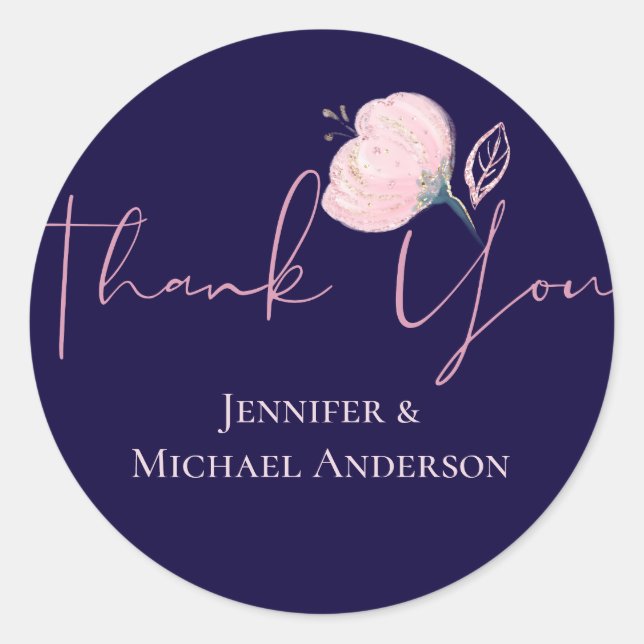 Navy Blue Blush Pink Rosegold Wedding Budget Classic Round Sticker (Front)