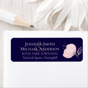 Navy Blue Blush Pink Rosegold Wedding Budget Return Address Label