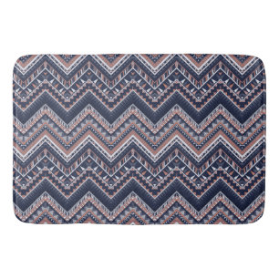 NAVY BLUE & BLUSH PINK TRIBAL ETHNIC PATTERNS BATH MAT