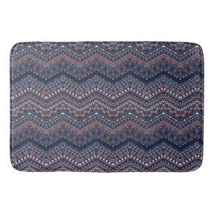 NAVY BLUE & BLUSH PINK TRIBAL ETHNIC PATTERNS BATH MAT