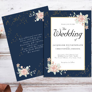 Navy Blue Blush Pink Wedding Invitation