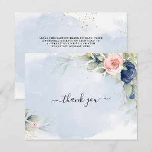 Navy blue & Blush Pink wedding thank you card