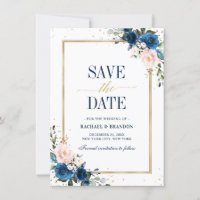 Navy Blue Blush Rose Geometric Save the date
