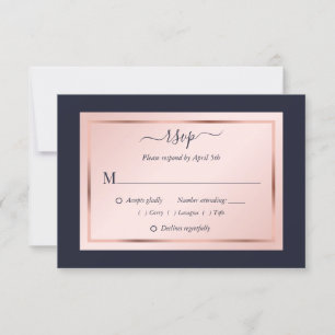 Navy Blue Blush Rose Gold Wedding RSVP Card