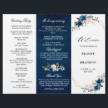 Navy Blue Blush Rose Trifold Wedding Program<br><div class="desc">Elegant and modern floral midsummer wedding tri fold program features a bouquet of watercolor roses in shades of Navy Blue, dusty pink , sage with lush green botanical leaves and eucalyptus. Please find more matching designs and variations from my "blissweddingpaperie" store. And feel free to contact me for further customisation...</div>