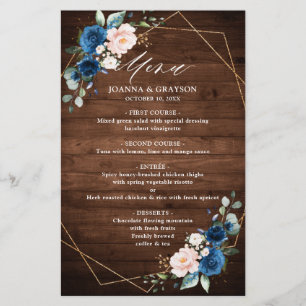 Navy Blue Blush Rustic Wood Geometric Wedding Menu