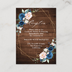 Navy Blue Blush Rustic Wood Gold Geometric Wedding Enclosure Card