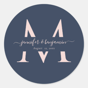 Navy Blue Blush Wedding Monogram Envelope Seals
