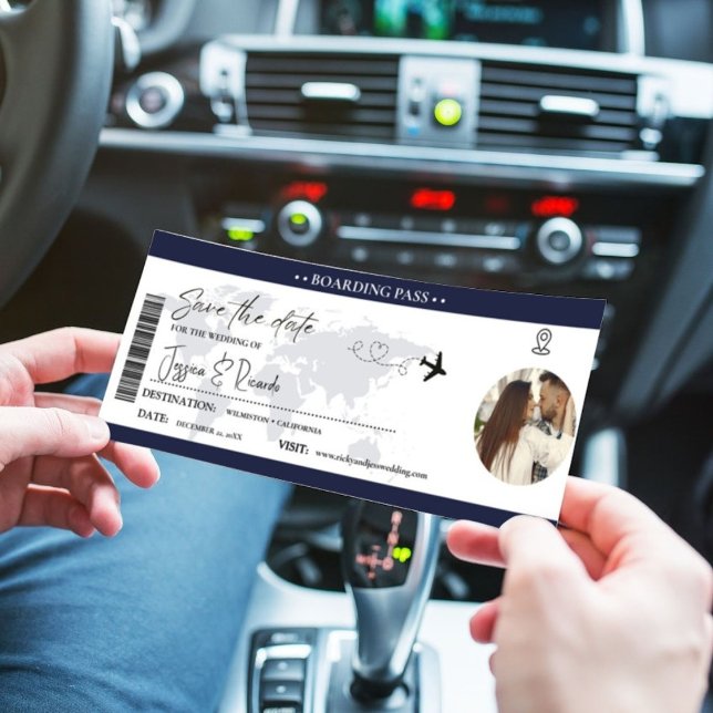 Navy Blue Boarding pass Ticket Wedding  Save The Date (Creator Uploaded)