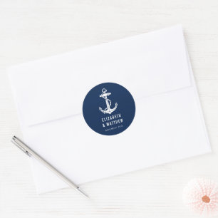 Navy Blue Boat Anchor Beach Wedding Custom Classic Round Sticker