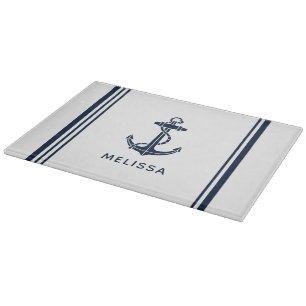 Navy Blue Boat Anchor Nautical Personalised Cutting Board