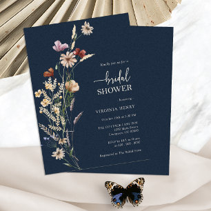 Navy Blue Boho Floral Bridal Shower Invitation